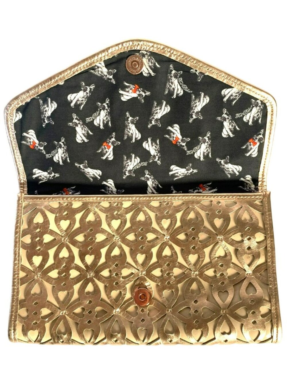 Ted Baker Pink Leather Envelope Clutch Rose Gold Hardware French Bulldog Lining - Picture 4 of 9